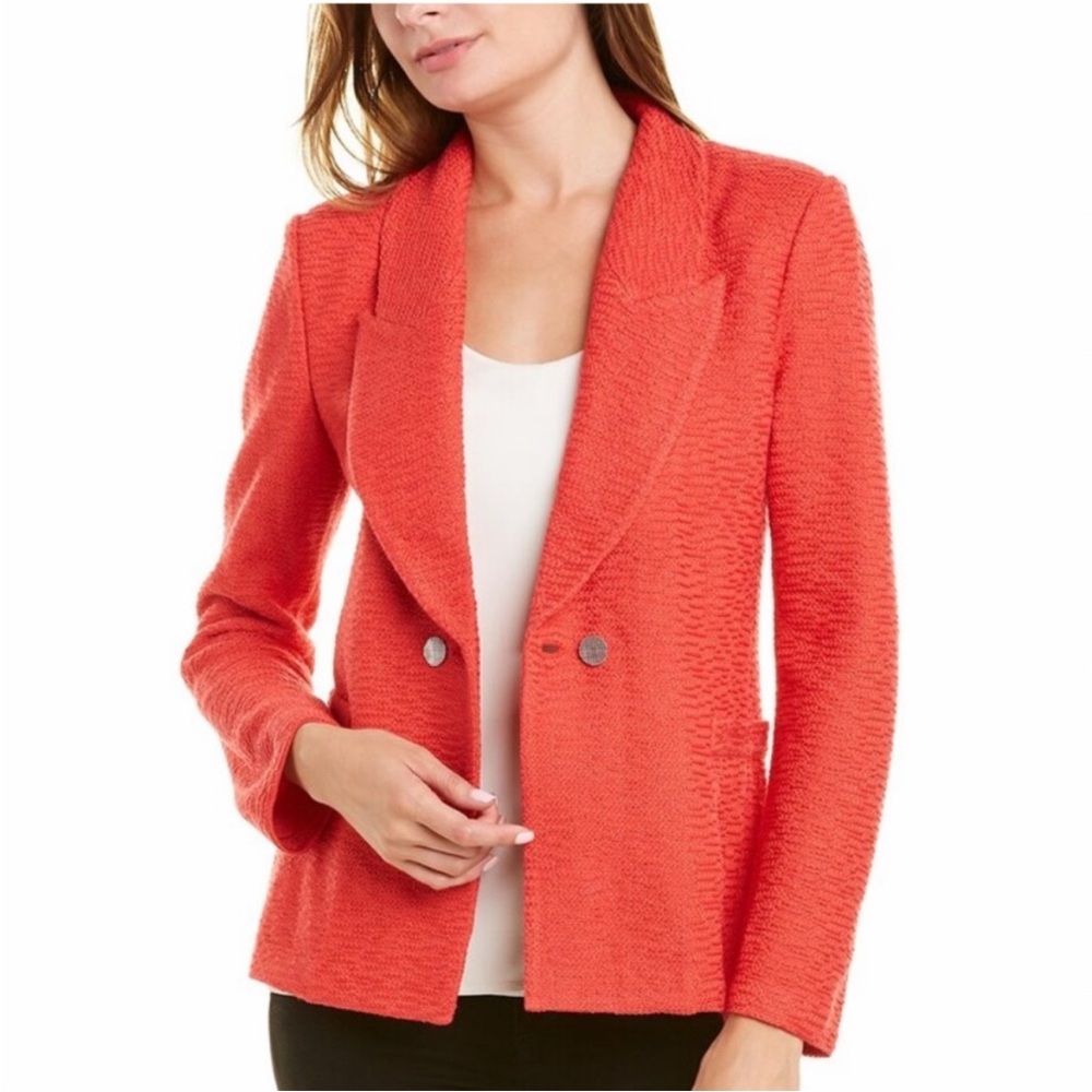 St. John Collection Wool Textured Knit Peak Collar Blazer Coral 10